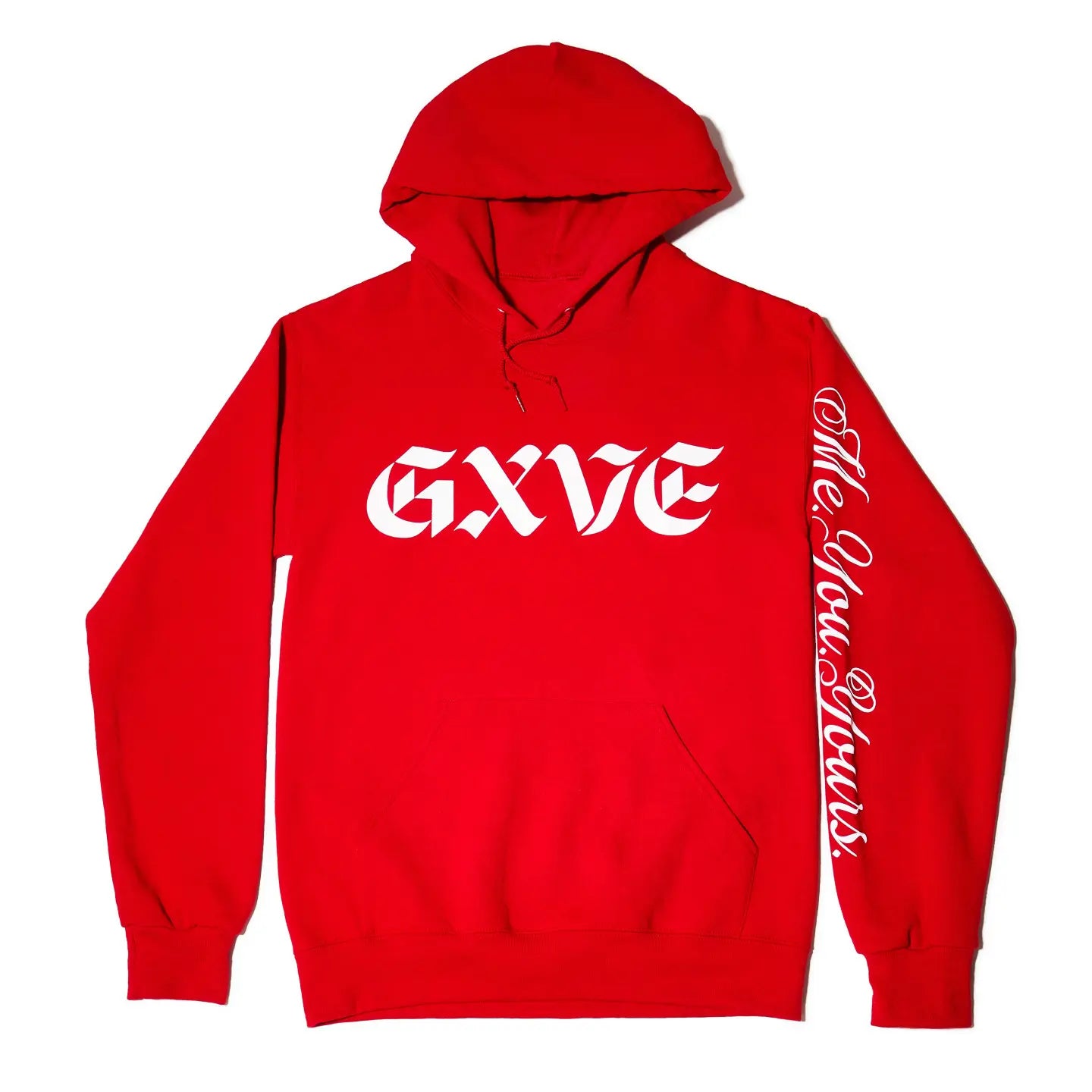 GXVE GXVE RED HOODIE - GXVE custom artwork designed & printed in white on a pullover hoodie in Gwen’s signature GXVE ‘red.’ Made of 50% cotton and 50% polyester.