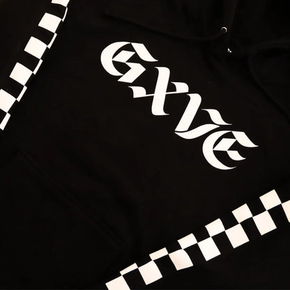 GXVE GXVE HOODIE BLACK Small - SIGNATURE BLACK SWEATSHIRT WITH CHECKERED SLEEVES